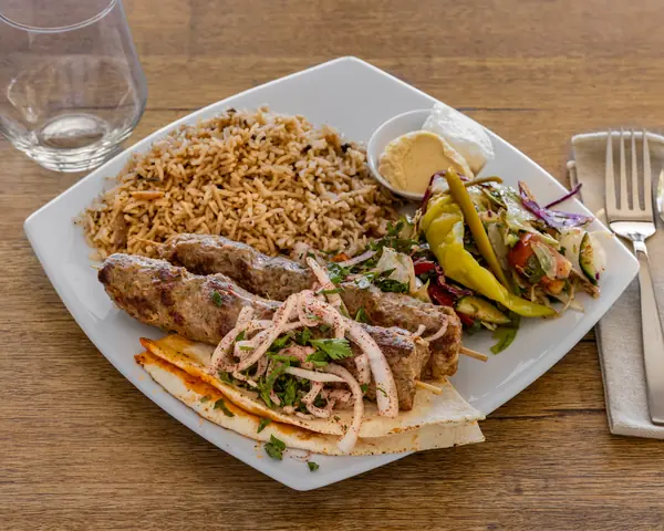 Kofta shish platter, cooked over charcoal